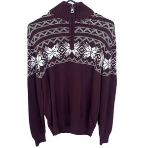 Weatherproof Vintage Sweater Mens‎ Medium Maroon Quarter Zip Holiday Knit Winter